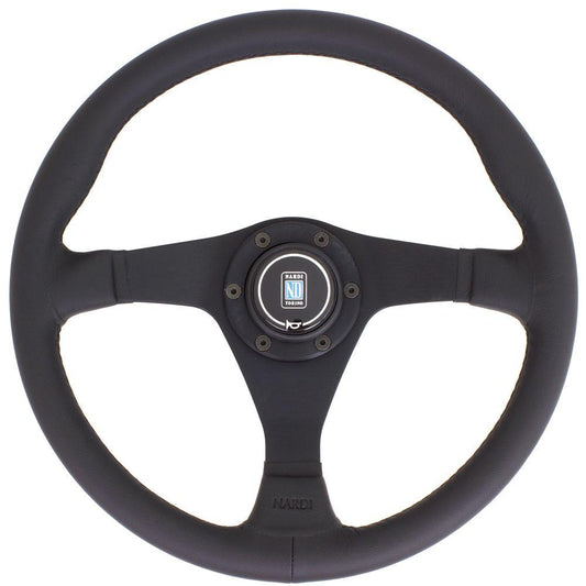 Nardi Gara Leather Steering Wheel Black Stitching Black Spokes 350mm - CDMSPORT