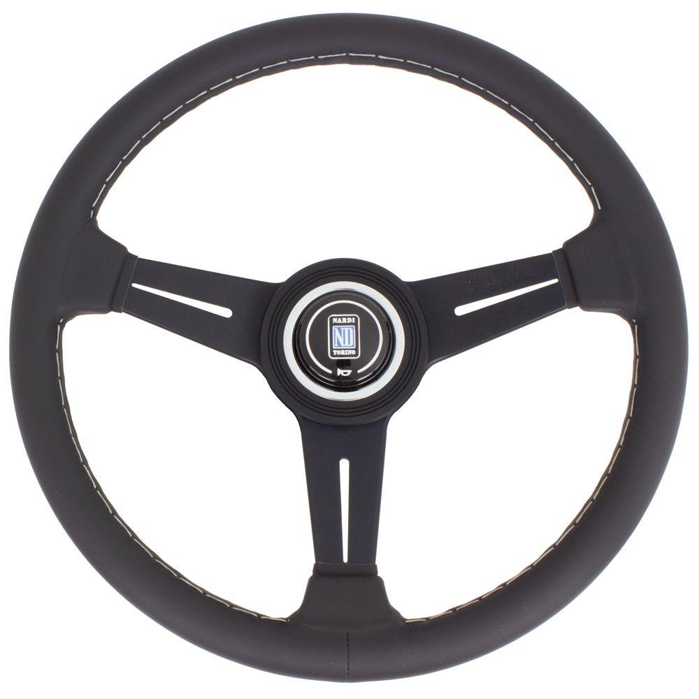 Nardi Classic Leather Steering Wheel Grey Stitching Black Spokes 340mm - CDMSPORT