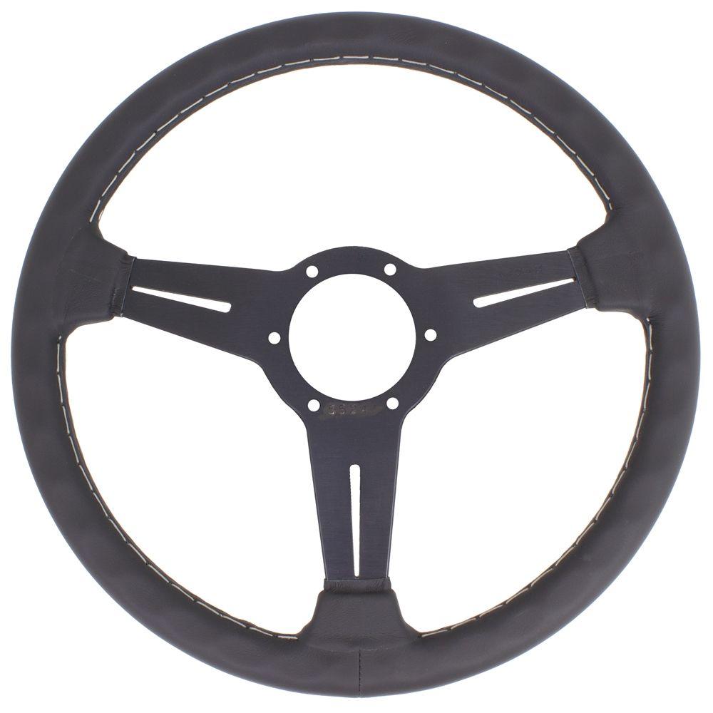 Nardi Classic Leather Steering Wheel Grey Stitching Black Spokes 340mm - CDMSPORT