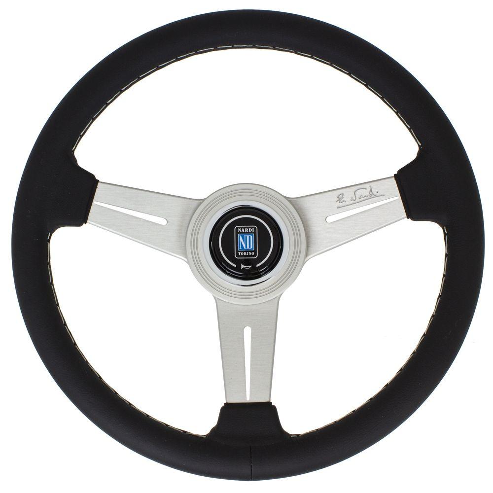 Nardi Classic Leather Steering Wheel Grey Stitching Satin Spokes 330mm - CDMSPORT