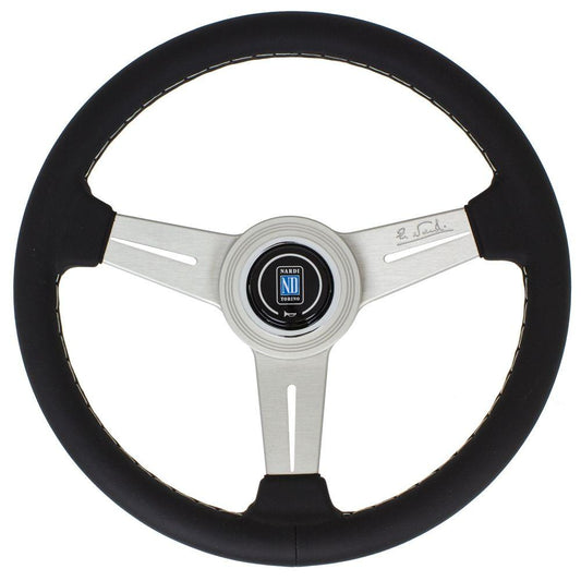 Nardi Classic Leather Steering Wheel Grey Stitching Satin Spokes 330mm - CDMSPORT