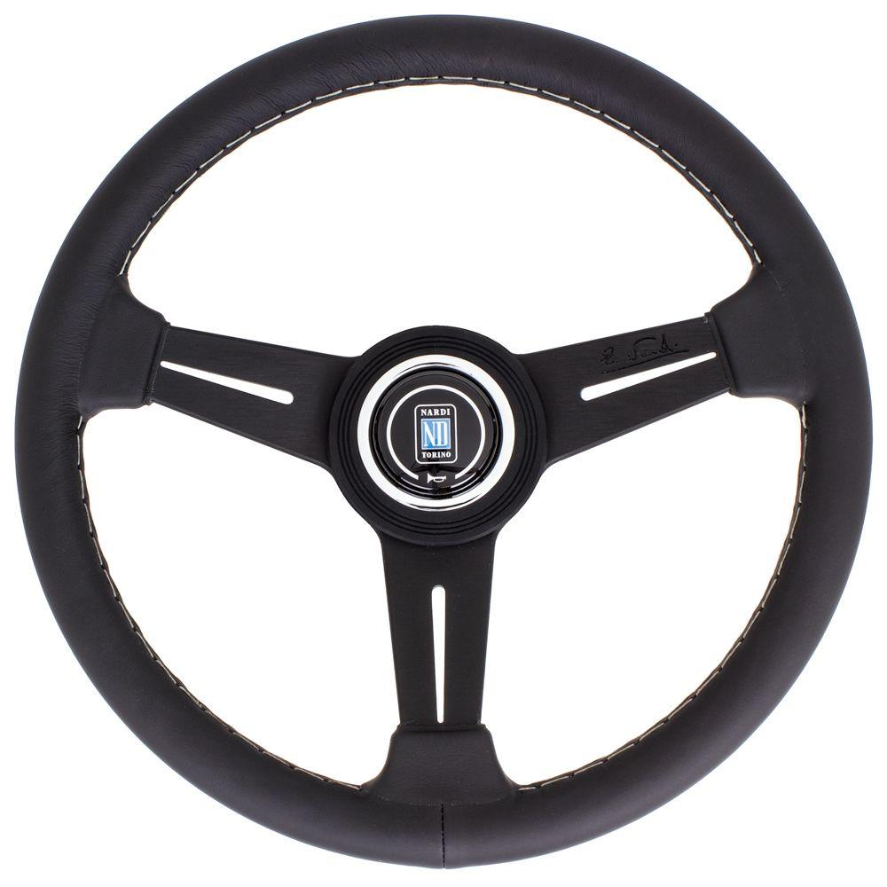 Nardi Classic Leather Steering Wheel Grey Stitching Black Spokes 330mm - CDMSPORT