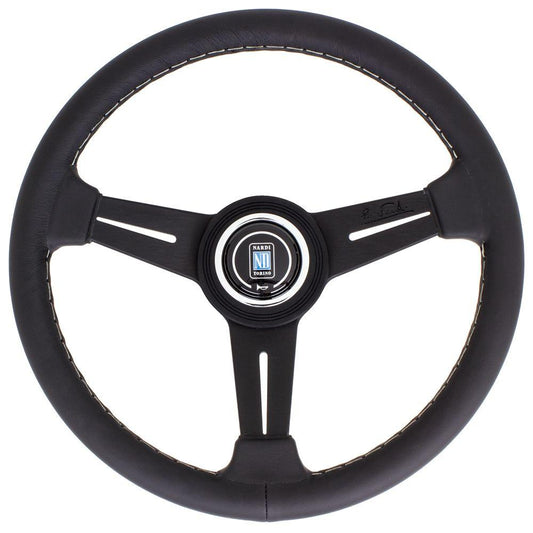 Nardi Classic Leather Steering Wheel Grey Stitching Black Spokes 330mm - CDMSPORT