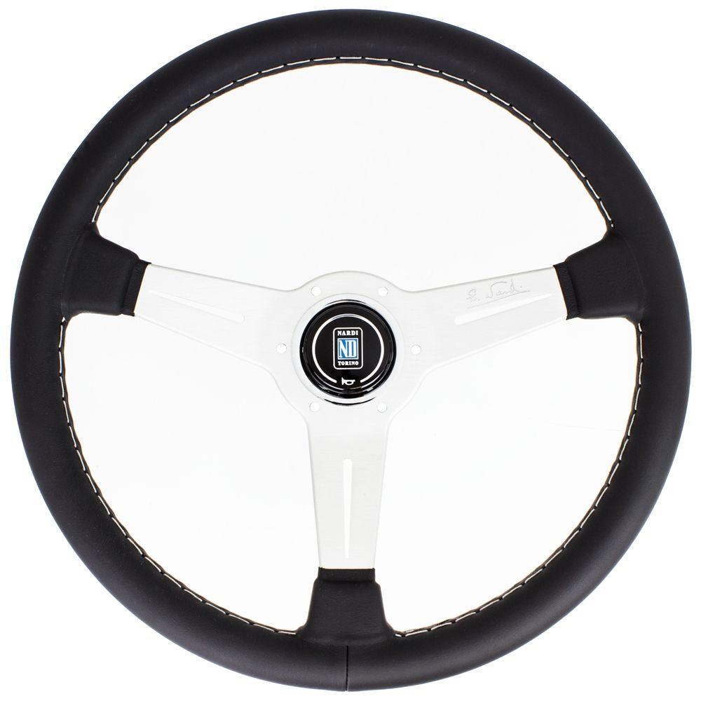 Nardi Classic Leather Steering Wheel Grey Stitching Satin Spokes 360mm - CDMSPORT