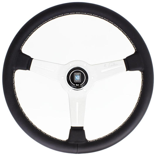 Nardi Classic Leather Steering Wheel Grey Stitching Satin Spokes 360mm - CDMSPORT