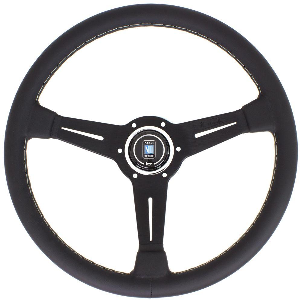 Nardi Classic Leather Steering Wheel Grey Stitching Black Spokes 360mm - CDMSPORT