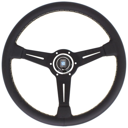 Nardi Classic Leather Steering Wheel Grey Stitching Black Spokes 360mm - CDMSPORT