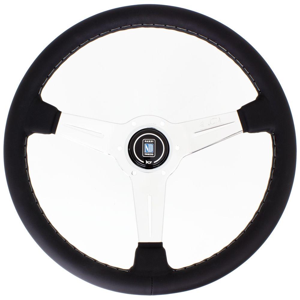 Nardi Classic Leather Steering Wheel Grey Stitching Polished Spokes 360mm - CDMSPORT