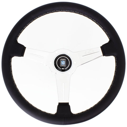 Nardi Classic Leather Steering Wheel Grey Stitching Polished Spokes 360mm - CDMSPORT