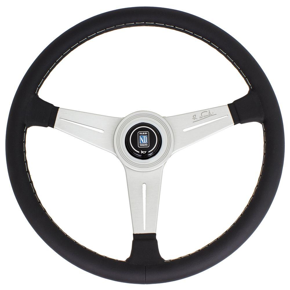 Nardi Classic Leather Steering Wheel Grey Stitching Satin Spokes 340mm - CDMSPORT