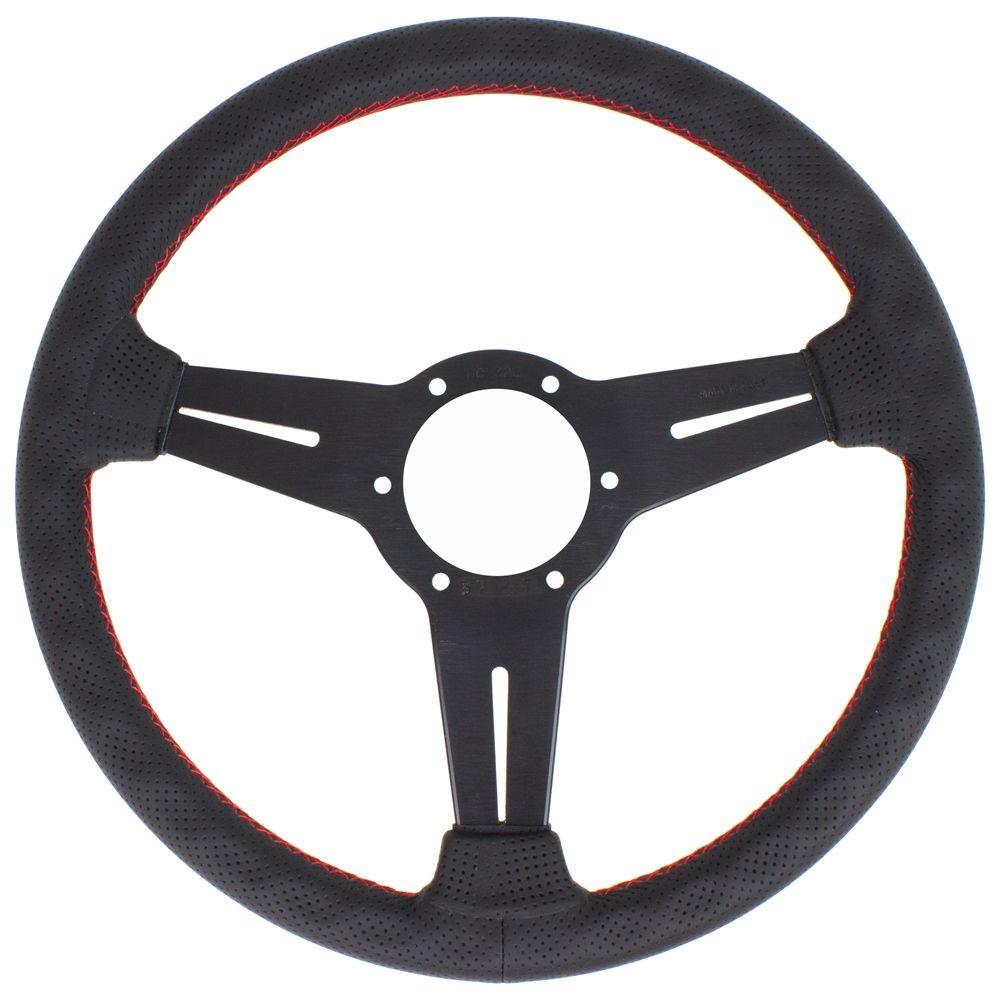 Nardi Classic Perforated Leather Steering Wheel Red Stitching Black Spokes 330mm - CDMSPORT