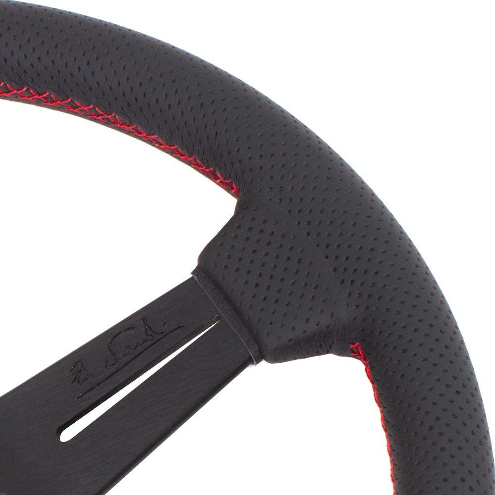 Nardi Classic Perforated Leather Steering Wheel Red Stitching Black Spokes 330mm - CDMSPORT