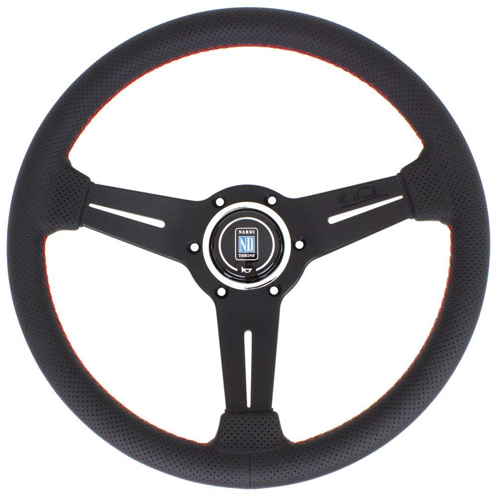 Nardi Classic Perforated Leather Steering Wheel Red Stitching Black Spokes 330mm - CDMSPORT