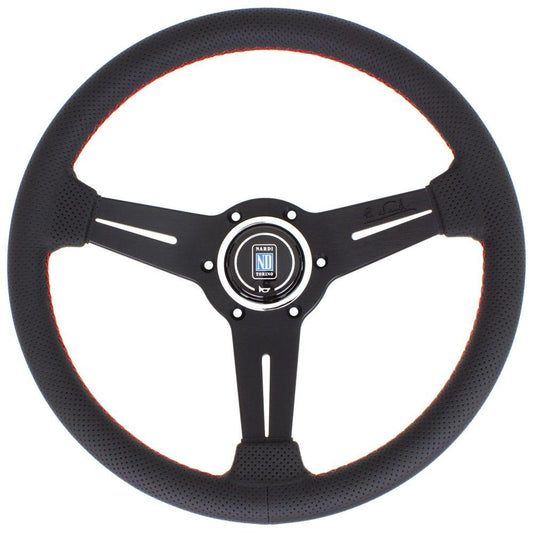 Nardi Classic Perforated Leather Steering Wheel Red Stitching Black Spokes 330mm - CDMSPORT