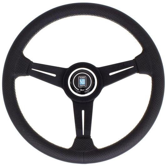Nardi Classic Perforated Leather Steering Wheel Grey Stitching Black Spokes 340mm - CDMSPORT
