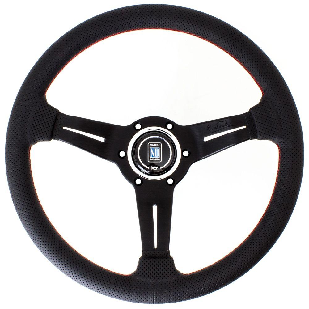 Nardi Deep Corn Perforated Leather Steering Wheel Red Stitching Black Spokes 330mm - CDMSPORT