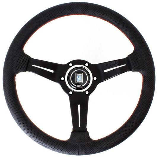 Nardi Deep Corn Perforated Leather Steering Wheel Red Stitching Black Spokes 330mm - CDMSPORT