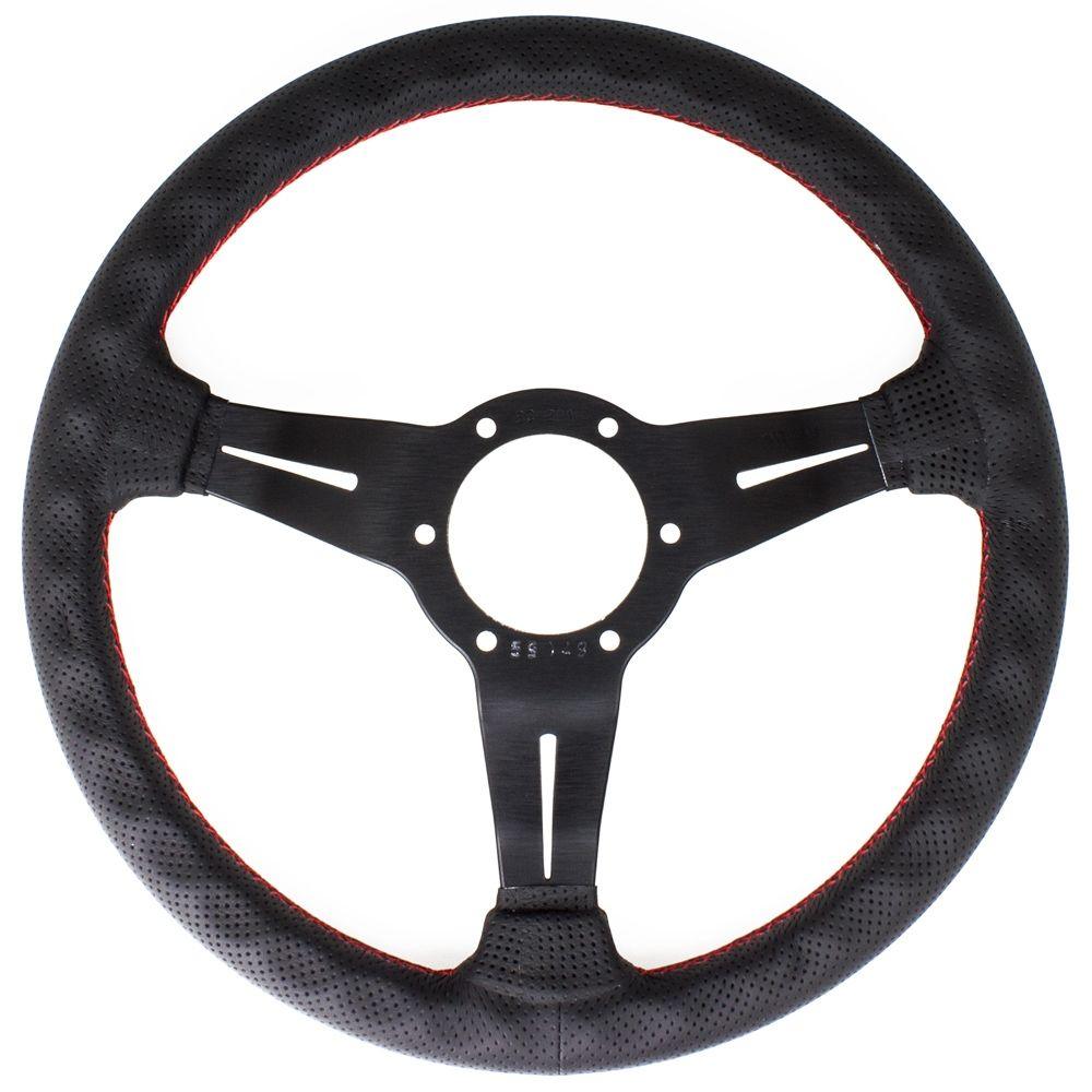 Nardi Deep Corn Perforated Leather Steering Wheel Red Stitching Black Spokes 330mm - CDMSPORT