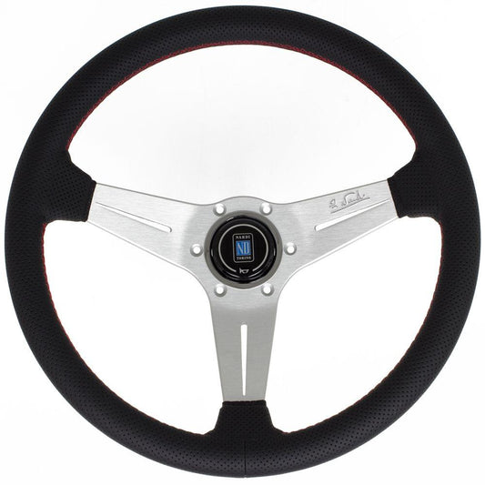 Nardi Deep Corn Perforated Leather Steering Wheel Red Stitching Satin Spokes 350mm - CDMSPORT