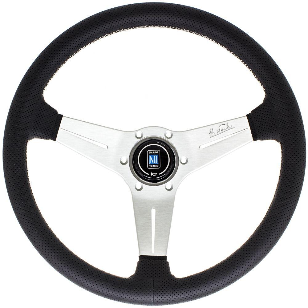 Nardi Deep Corn Perforated Leather Steering Wheel Grey Stitching Satin Spokes 350mm - CDMSPORT