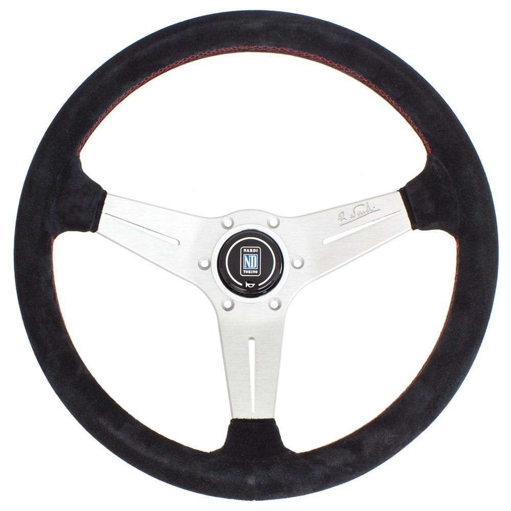 Nardi Deep Corn Suede Steering Wheel Red Stitching Satin Spokes 350mm - CDMSPORT