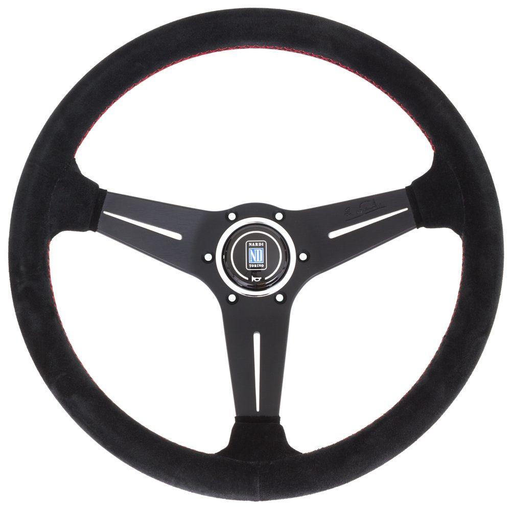 Nardi Deep Corn Suede Steering Wheel Red Stitching Black Spokes 350mm - CDMSPORT