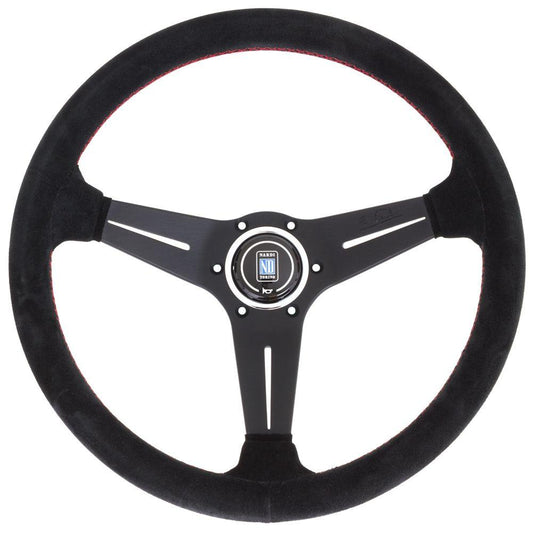 Nardi Deep Corn Suede Steering Wheel Red Stitching Black Spokes 350mm - CDMSPORT