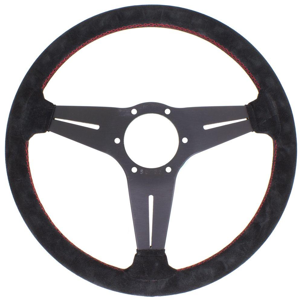 Nardi Deep Corn Suede Steering Wheel Red Stitching Black Spokes 350mm - CDMSPORT