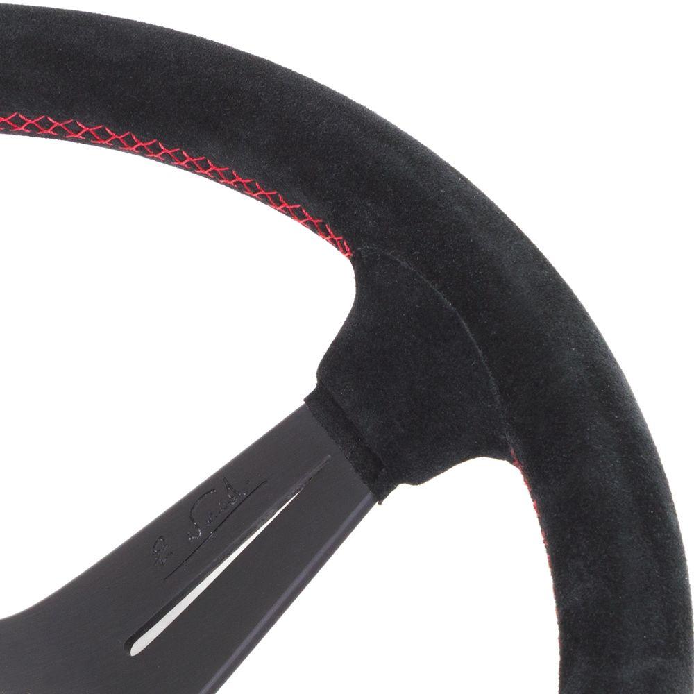 Nardi Deep Corn Suede Steering Wheel Red Stitching Black Spokes 350mm - CDMSPORT