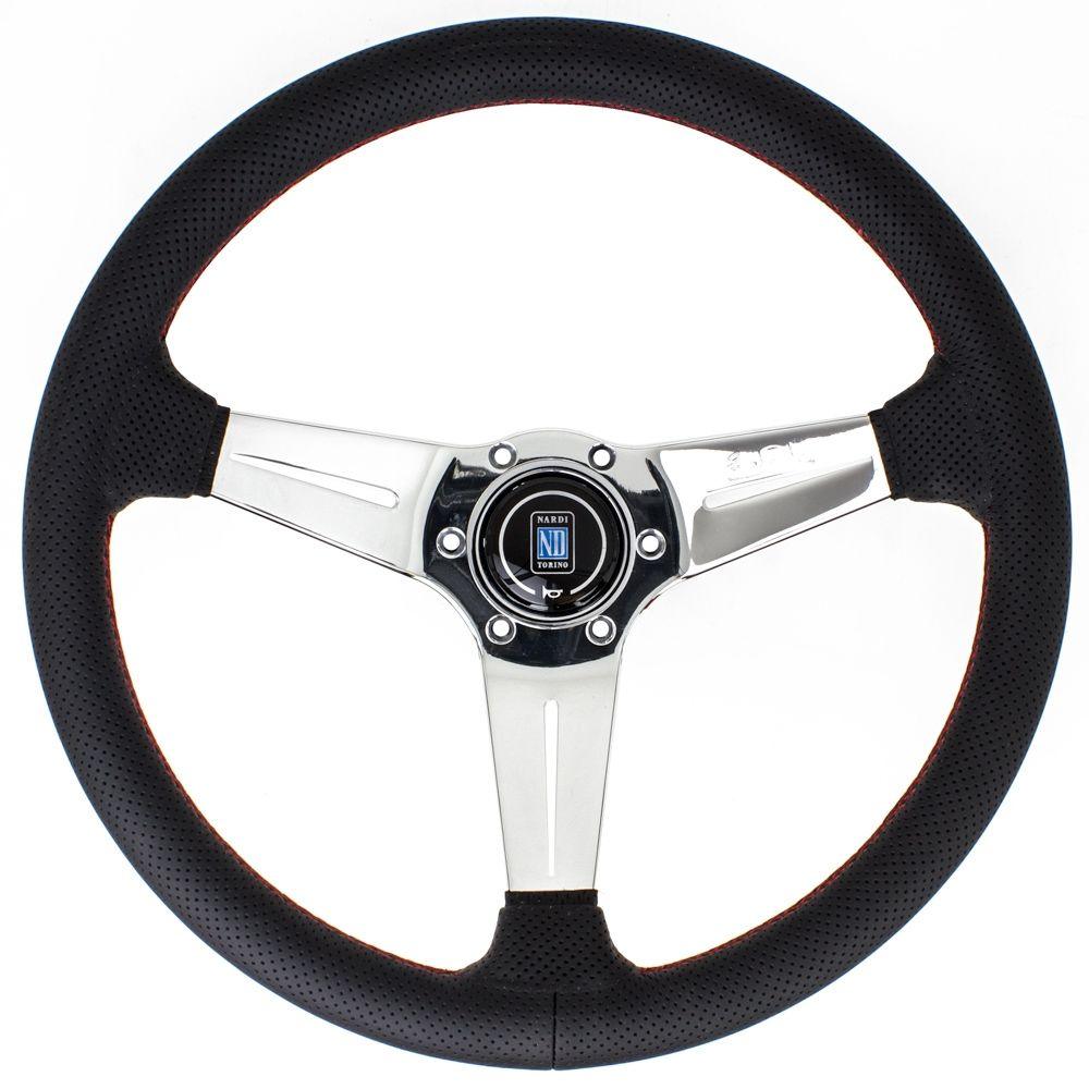 Nardi Deep Corn Perforated Leather Steering Wheel Red Stitching polished Spokes 350mm - CDMSPORT