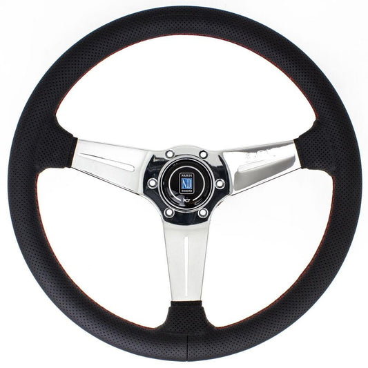 Nardi Deep Corn Perforated Leather Steering Wheel Red Stitching polished Spokes 350mm - CDMSPORT