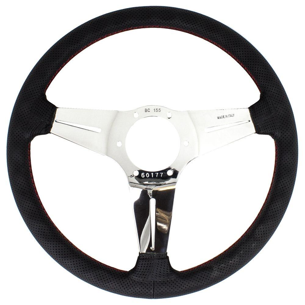 Nardi Deep Corn Perforated Leather Steering Wheel Red Stitching polished Spokes 350mm - CDMSPORT