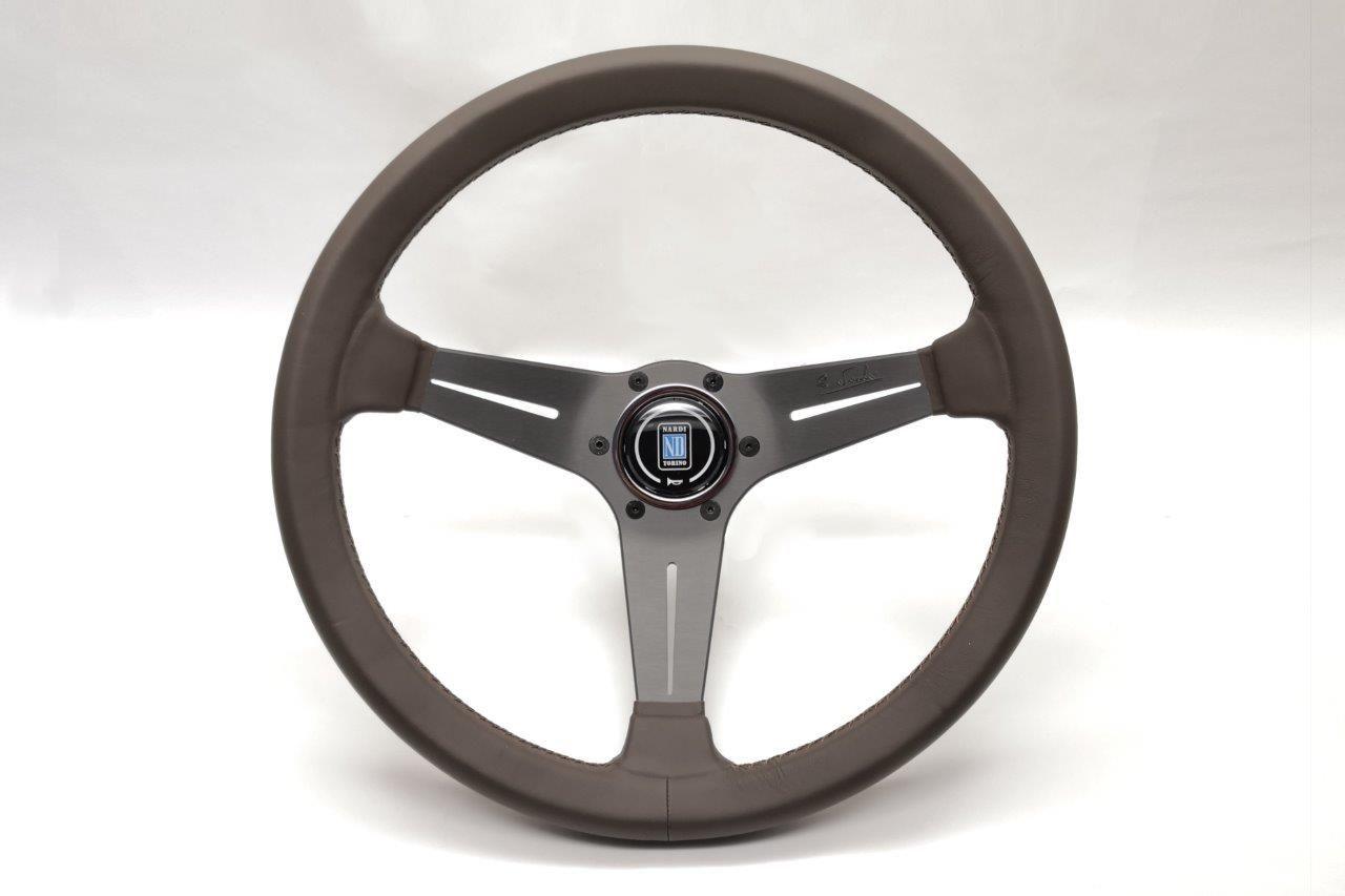Nardi Deep Corn Revolution Leather Steering Wheel Brown Stitching Grey Spokes 350mm - CDMSPORT
