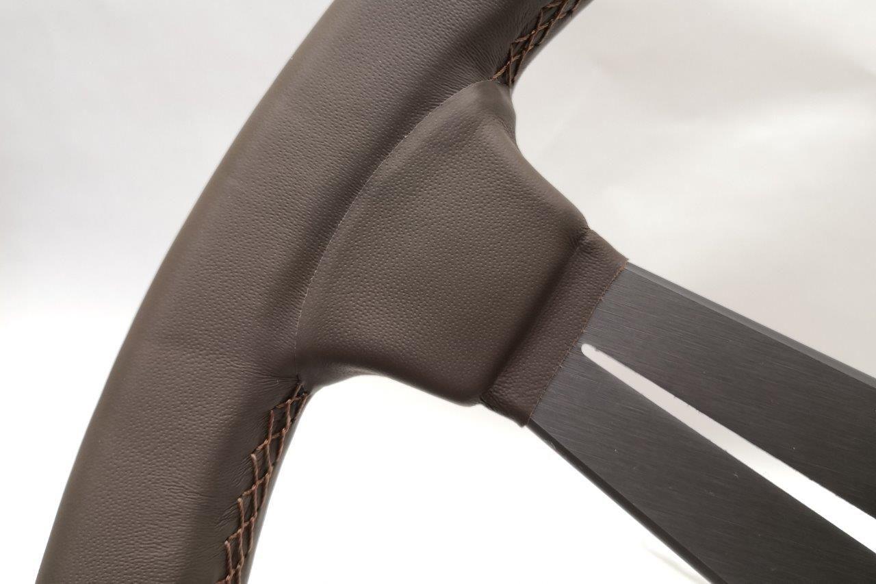 Nardi Deep Corn Revolution Leather Steering Wheel Brown Stitching Grey Spokes 350mm - CDMSPORT