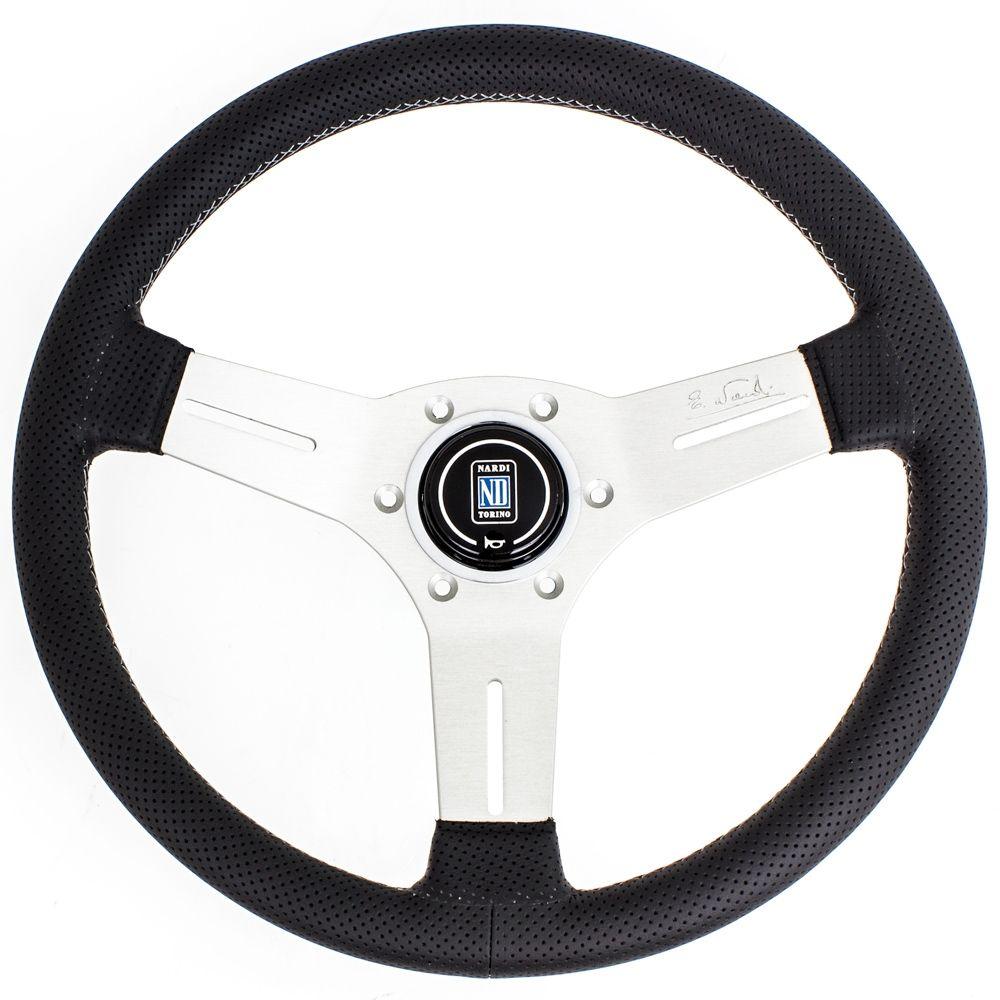 Nardi Competition Perforated Leather Steering Wheel Grey Stitching Satin Spokes 330mm - CDMSPORT