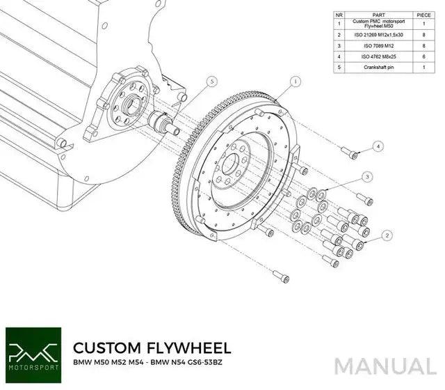 PMC Motorsport BMW E36 E46 Solid Lightweight Flywheel (5.7kg) for M50 S50 M52 S52 M54, E46 M3 S54, BMW N54 GS6-53BZ 240mm - CDMSPORT