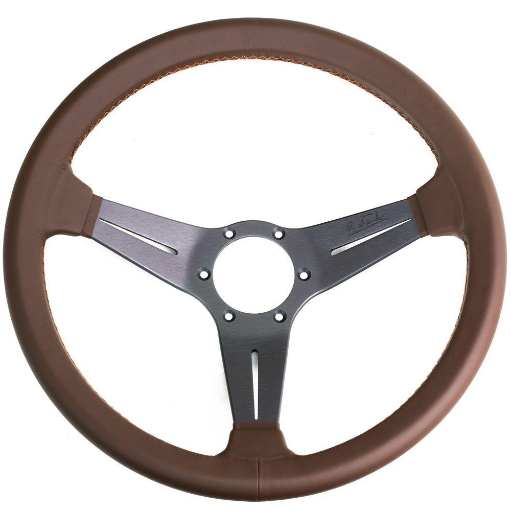Nardi Deep Corn Revolution Leather Steering Wheel Brown Stitching Grey Spokes 350mm - CDMSPORT