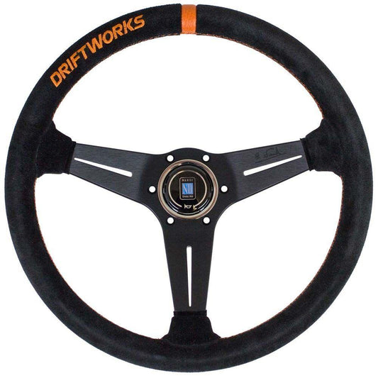 Nardi Deep Corn Suede Steering Wheel Orange Stitching Black Spokes 350mm Driftworks - CDMSPORT