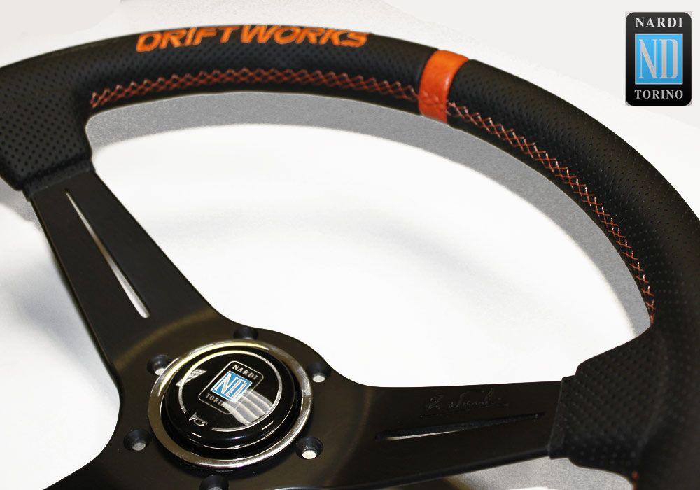 Nardi Deep Corn Driftworks Perforated Leather Steering Wheel Orange Stitching Black Spokes 350mm - CDMSPORT