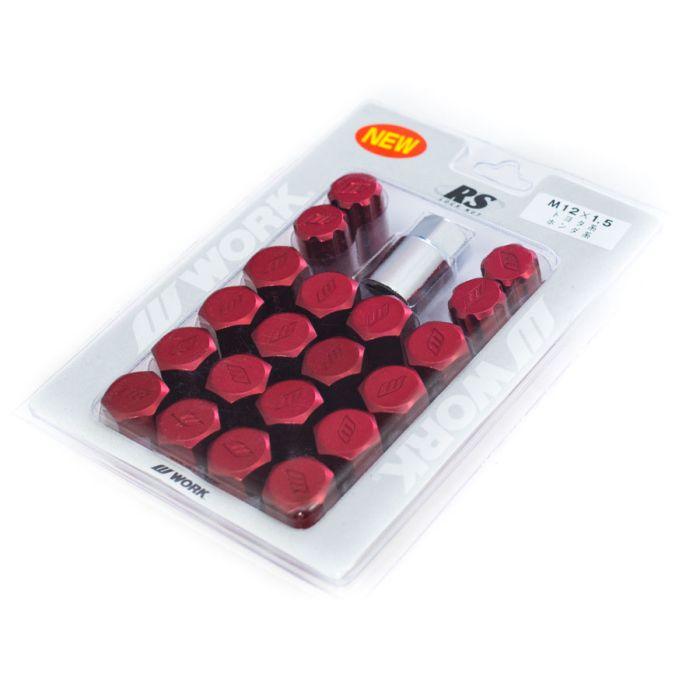 WORK WHEELS M12X1.5 CLOSED END WHEEL NUTS - RED (PACK OF 20) - CDMSPORT