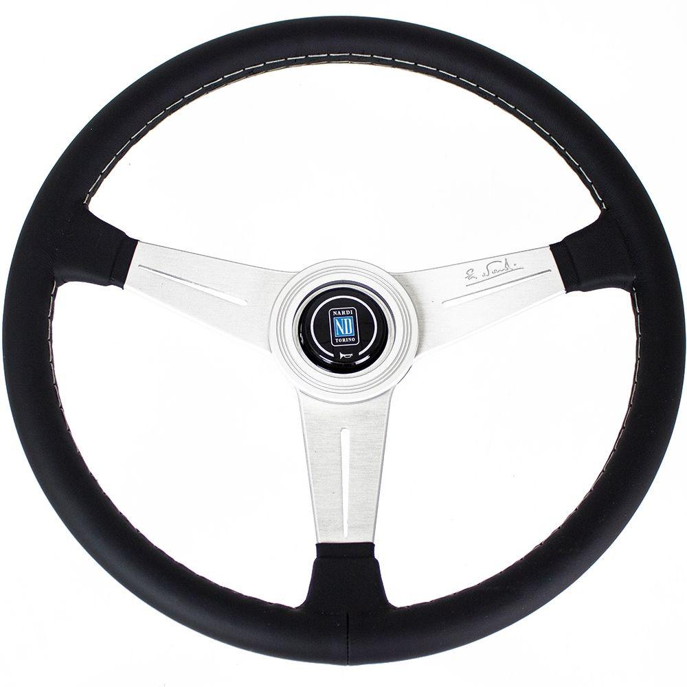 Nardi Classic Leather Steering Wheel Grey Stitching Satin Spokes 390mm - CDMSPORT