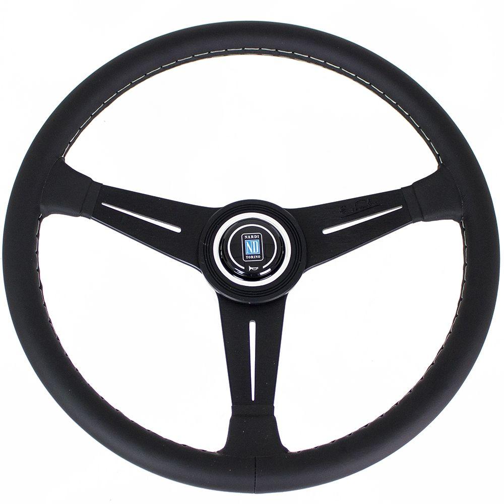Nardi Classic Leather Steering Wheel Grey Stitching Black Spokes 390mm - CDMSPORT