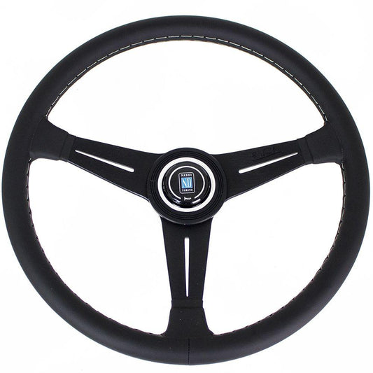 Nardi Classic Leather Steering Wheel Grey Stitching Black Spokes 390mm - CDMSPORT