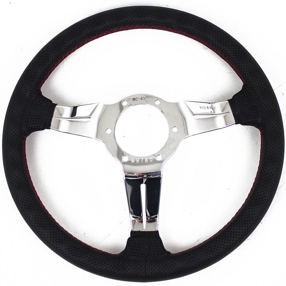 Nardi Deep Corn Perforated Leather Steering Wheel Red Stitching Polished Spokes 330mm - CDMSPORT