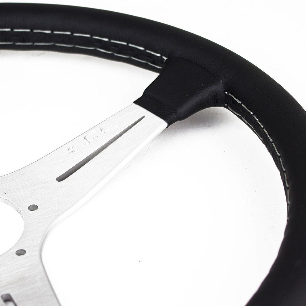 Nardi Classic Leather Steering Wheel Grey Stitching Satin Spokes 390mm - CDMSPORT