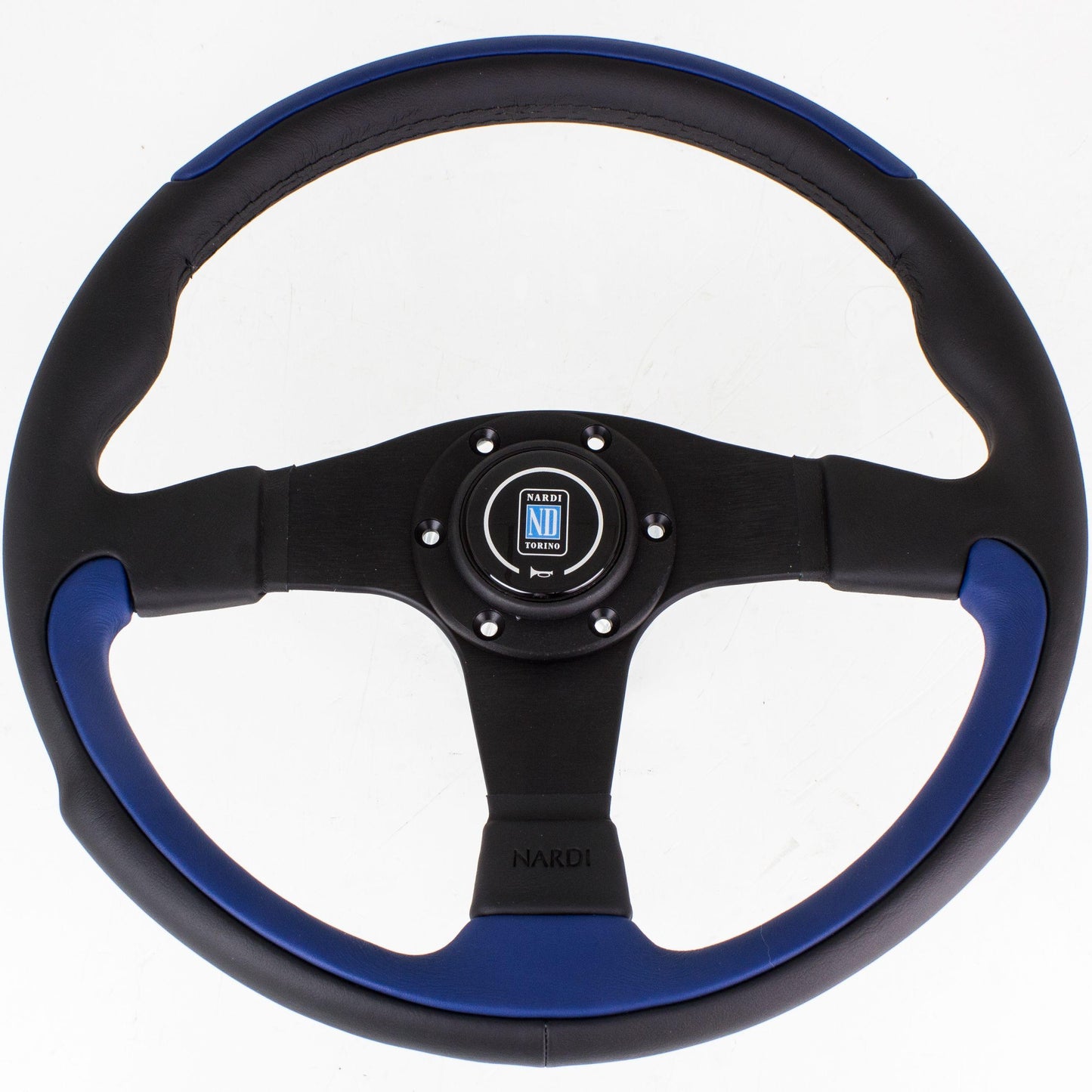 Nardi Leader Black/Blue Leather Steering Wheel Black Spokes 350mm - CDMSPORT