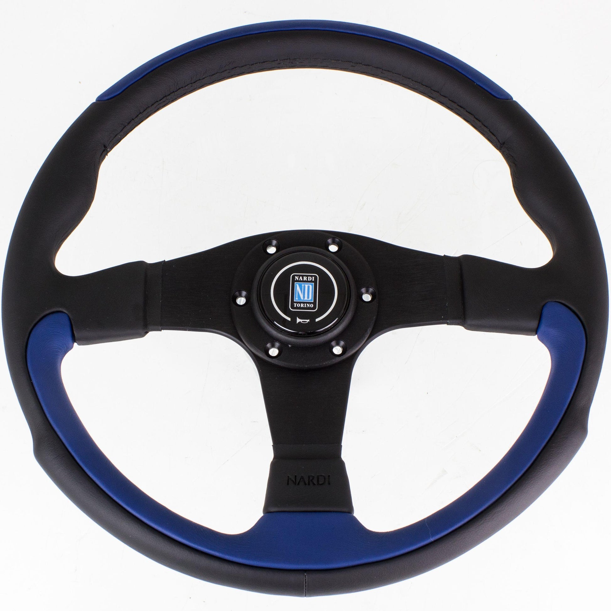 Nardi Leader Black/Blue Leather Steering Wheel Black Spokes 350mm - CDMSPORT