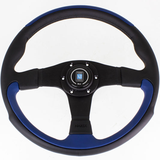 Nardi Leader Black/Blue Leather Steering Wheel Black Spokes 350mm - CDMSPORT