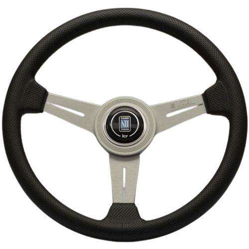 Nardi Classic Perforated Leather Steering Wheel Grey Stitching Satin Spokes 340mm - CDMSPORT