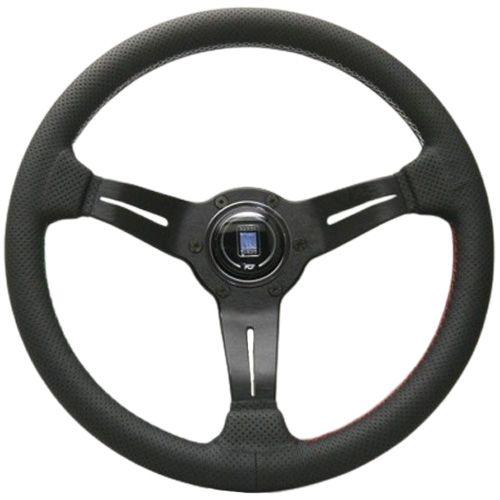 Nardi Deep Corn Perforated Leather Steering Wheel Red/White/Green Section Stitching Black Spokes 330mm - CDMSPORT